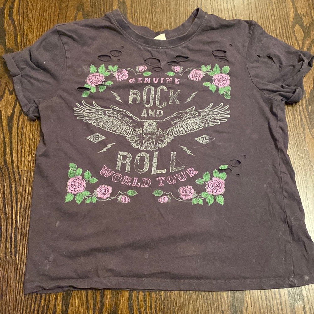 rock & roll t shirt with holes and graphic designed